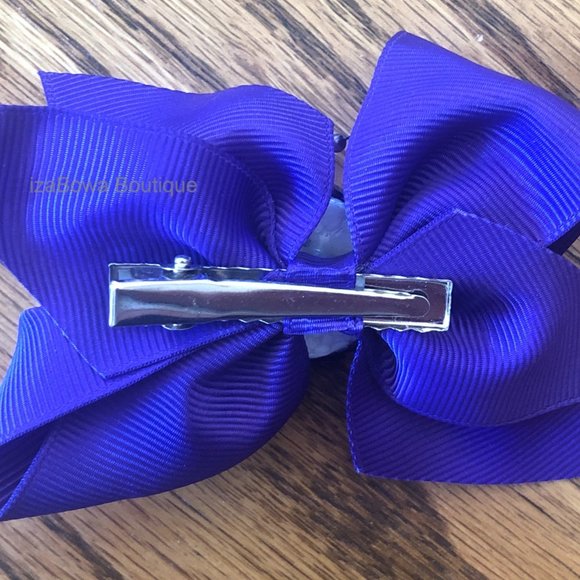 Regal Purple 4" Split Tail Boutique Bow wsequin Center HANDCRAFTED -kids- - Picture 2 of 3
